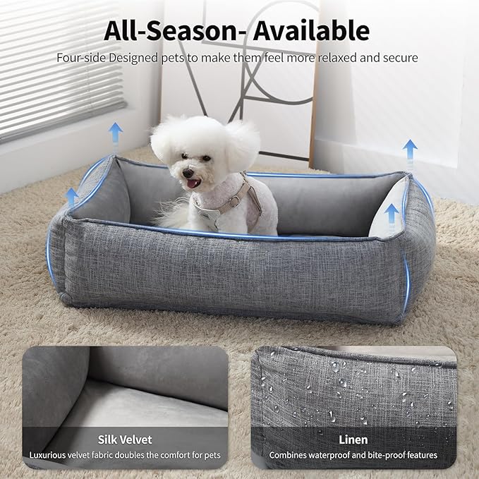 34"x23"x9" Cooling Gel Dog Bed for Extra Large Dogs with Soft Bolster and Removable Cover, Beautyrest Dog Bed Chew Resistant and Pain Relef(Grey, Medium)