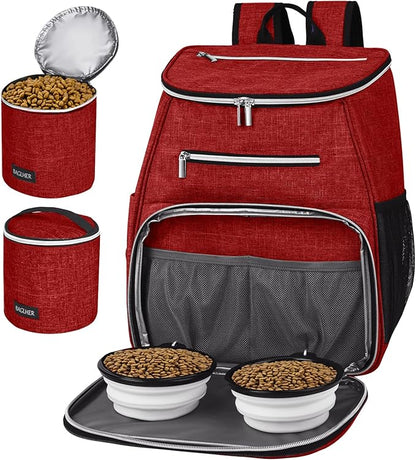 BAGLHER 丨Dog Travel Bag Backpack, Airline Approved Pet Supplies Backpack, Dog Travel Backpack with 2 Silicone Collapsible Bowls and 2 Food Baskets Red