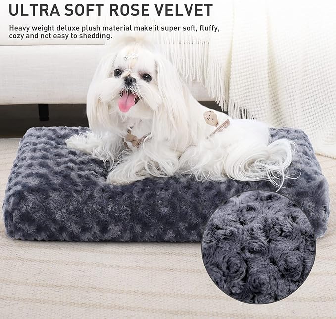 KSIIA Washable Dog Bed Deluxe Plush Dog Crate Beds Fulffy Comfy Kennel Pad Anti-Slip Pet Sleeping Mat for Large 21" x 13", Dark