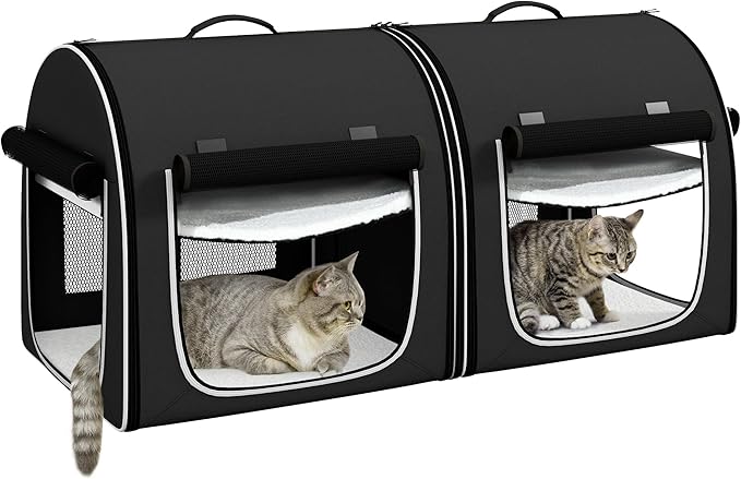 PawHut 39" Portable Soft Pet Cat Carrier with Divider, Two Compartments, Soft Cushions, & Storage Bag, Black