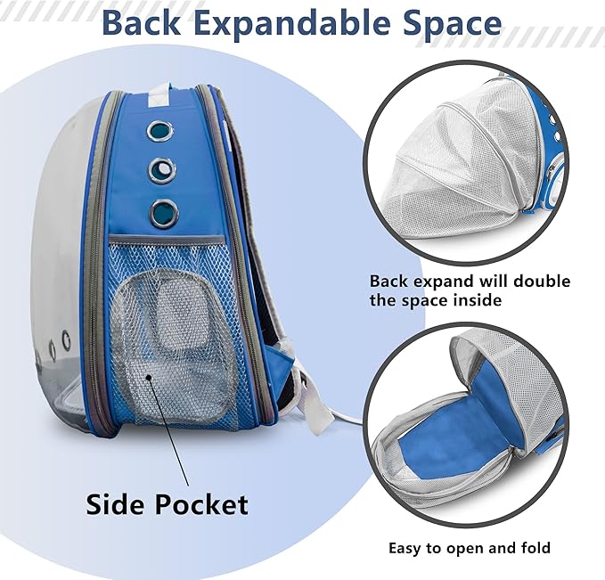 TOYSINTHEBOX Cat Backpack Carrier, Expandable Pet Bubble Backpack for Cat Small Dog Pet Travel Carrier Breathable Carrying Bag for Hiking, Travelling, Walking, Camping & Outdoor Up to 13 Lbs Blue