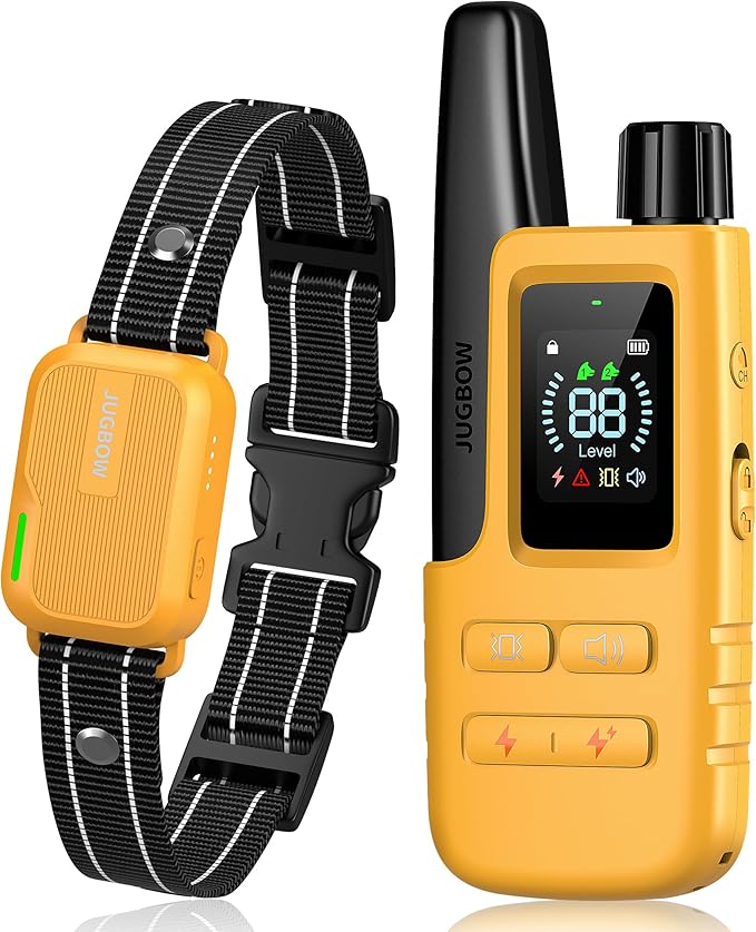 Jugbow Dog Shock Collar - 3300FT Dog Training Collar with Remote IPX7 Waterproof Electric Collar with 4 Training Modes, Security Lock, Rechargeable e-Collar for All Breeds, Sizes Yellow