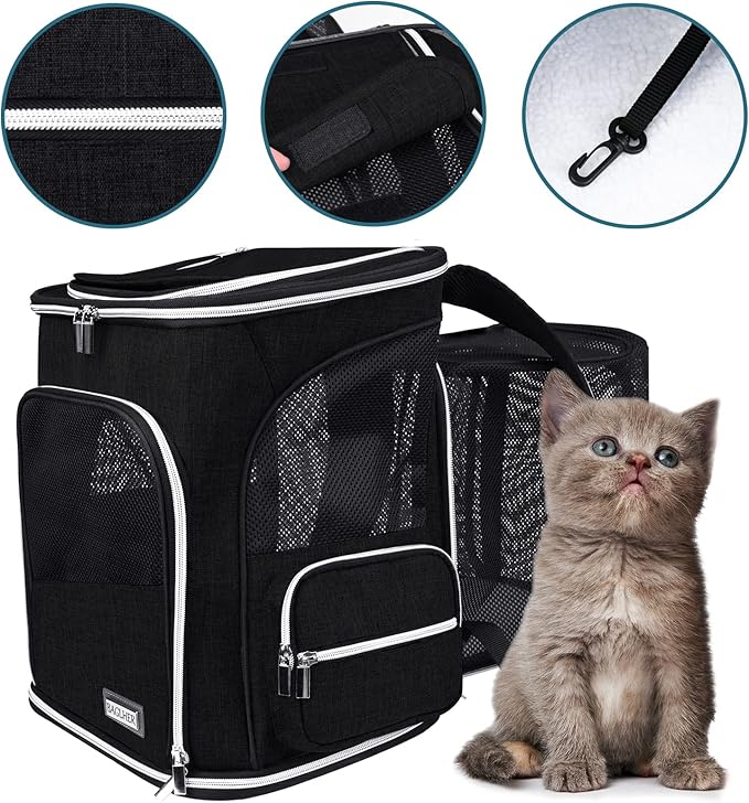 BAGLHER Expandable Pet Carrier Backpack，Pet Backpack for Small Cats Puppies Dogs Bunny, Airline-Approved Ventilate Backpack for Travel, Hiking and Outdoor Use. Black