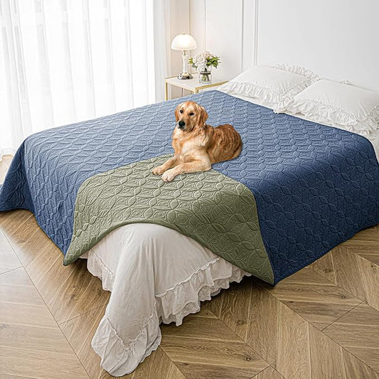 Waterproof Dog Blanket, 82x82 inches Pet Couch Covers for Sofa, Bed Furniture Protector from Dogs Washable and Reversible-Blue+Green