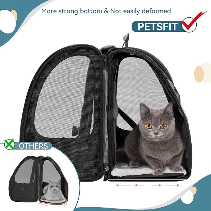 Petsfit Dog Backpack Carrier,Cat Backpacks Expandable with Great Ventilation,Fleece Mat,Perfect for Hiking,Camping Hold Pets Under 22lbs