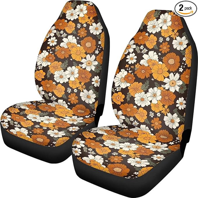 Groovy Hippie Flower Daisy Car Seat Covers Front Set