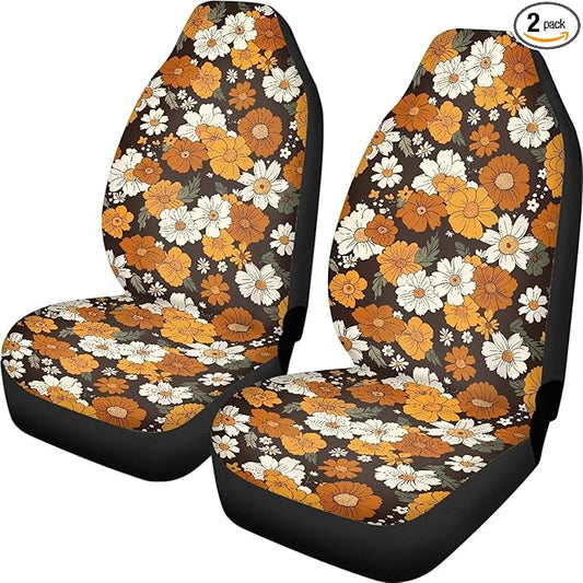 Groovy Hippie Flower Daisy Car Seat Covers Front Set