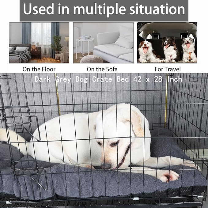 42 Inch Dog Bed for Crate or Cage Washable,Crate Beds for Large Dogs Size Up to 80 lbs, Dog Kennel Mats for Crates Ultra Soft with Anti-Slip Bottom Pet Sleeping Pad,42 x 28 Dark Grey