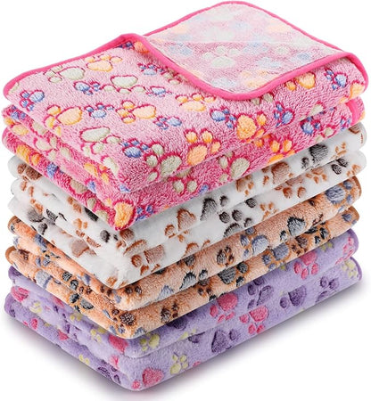 4 Pcs Pet Blanket Dog Puppy Blanket Paw Print Fleece Blanket for Small Medium Pet Dog Cat Warm Soft Sleep Mat Guinea Pig Cage Liners Blanket (White Purple,XX-Large(51 x 63 Inch))