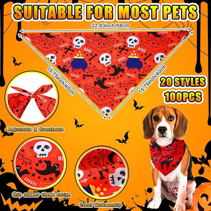 100 Pcs Halloween Dog Bandanas Bulk Pumpkin Black