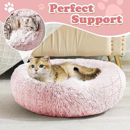 JOLLYVOGUE Calming Donut Dog Bed & Cat Bed (20", Pink)