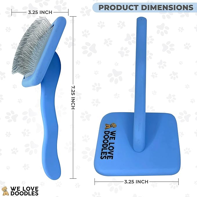 We Love Doodles Dog Slicker Brush for Grooming Pet Hair - Best Brushes For Poodle & Golden Doodle - Long Haired Brush For Dogs - Goldendoodle Long Pin Brush For Dematting (Large)