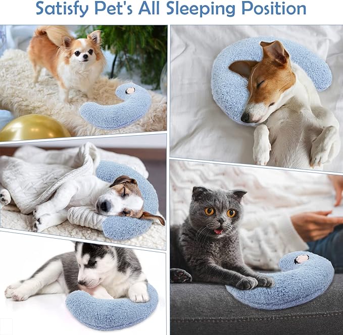 Dog Pillow Bed, Cat Calming Pillow, Dog Neck Pillow for Joint Relief Sleeping, Ultra Soft Half Donut Cuddler, Pillow Pet for Upper Spine Support, Doggy/Kitten Pillow Training Toy, Blue