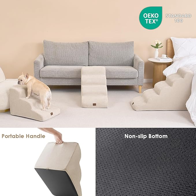 EHEYCIGA Curved Dog Stairs for High Beds 22.6" H 5-Step Dog