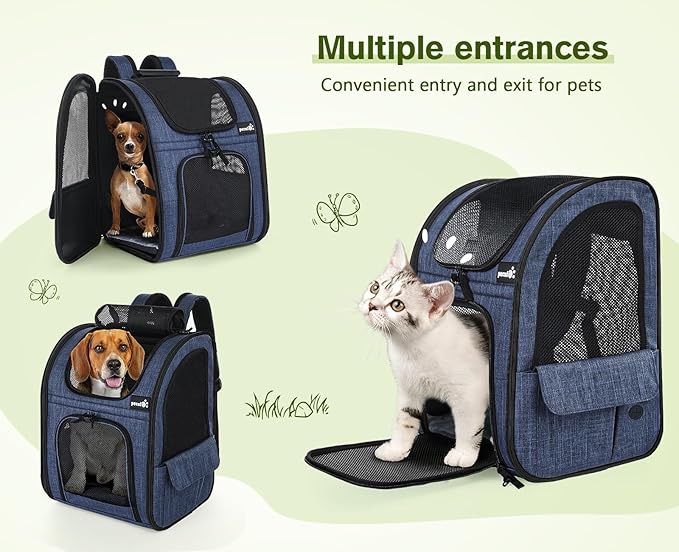 Pecute Pet Carrier Backpack, Dog Carrier Backpack, Expandable with Breathable Mesh for Small Dogs Cats Puppies, Pet Backpack Bag for Hiking Travel Camping Outdoor Hold Pets Up to 18 Lbs