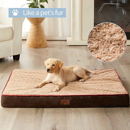 WNPETHOME Orthopedic Large Dog Bed, Dog Bed for Large Dogs with Egg Foam Crate Pet Bed with Soft Rose Plush Waterproof Dog Bed Cover Washable Removable（Dog Bed Large 36 x 27 x 3 inch Brown）