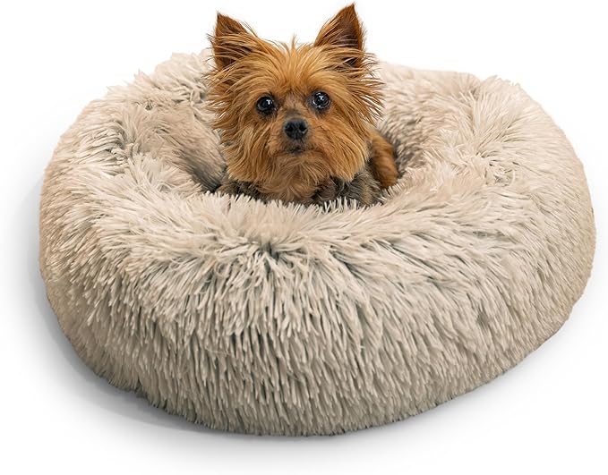 Best Friends by Sheri The Original Calming Donut Cat and Dog Bed in Shag Fur Taupe 18"