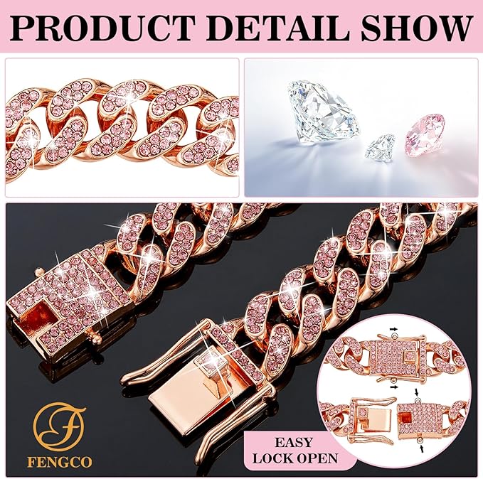 Rosegold Dog Chain Collar Diamond Cuban Link Dog 13mm Wide Cats(22inch)