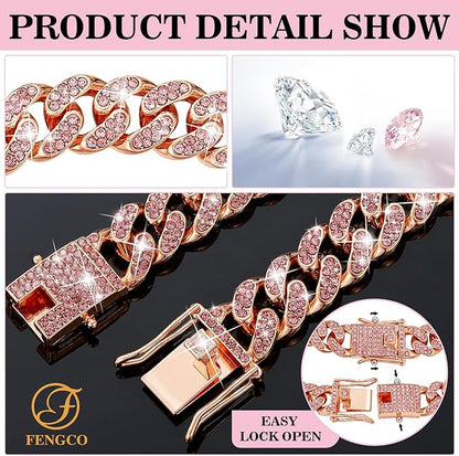 Rosegold Dog Chain Collar Diamond Cuban Link Dog 13mm Wide Cats(22inch)