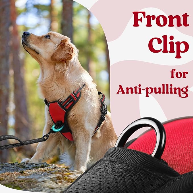 rabbitgoo Dog Harness for Large, No Pull Pet Harness with 3 Buckles, Adjustable Soft Padded Dog Vest with Instant Control Handle, Easy Walking Reflective Pet Vest for Large Dogs, Red, L