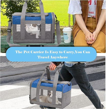 Cat Carrier Soft Puppy Carrier for Small Dogs Airline Approved Collapsible Soft-Sided Kitten Travel Carrier Foldable Cats Carrier for Small Medium Cat Dog Puppies Under to 15 Lb(Greyblue)