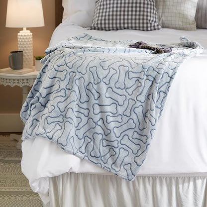 Bone Dry Embossed Bone Print Pet Blanket 36x48", Navy