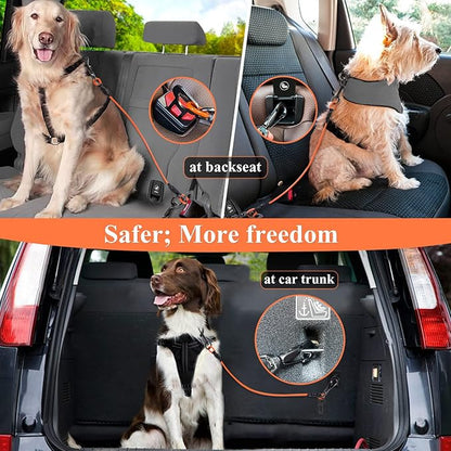 VIVAGLORY Dog Seat Belt, Chew Proof Waterproof Multi-Functional Dogs Safety Belt, Heavy Duty Steel Rope Pet Car Seatbelt Rrestraint Harness for Small Medium Dogs, 28", Orange