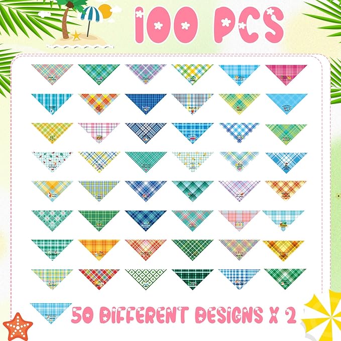 Sweetude 100 Pcs Summer Plaid Dog Bandana Bulk
