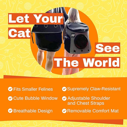 Fat Cat Backpack Carrier - Airline Approved Cat Carrier with Space Capsule Bubble for for Small Cats, Kitten - Premium Grey Heather Cat Carrier Backpack for Outdoor, Travel, Hiking, Pet Supplies