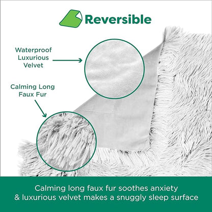 Furhaven Waterproof Throw Blanket for Dogs & Indoor Cats, Washable - Shaggy Plush Calming Long Faux Fur & Velvet Dog Blanket - Mist Gray, Extra Large/XL