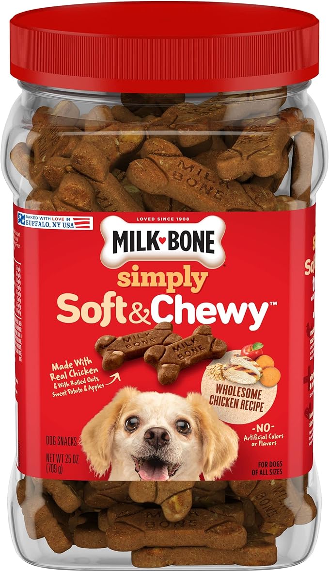 Milk-Bone Simply Soft & Chewy Dog Treats, Wholesome Chicken Recipe, 25 Ounce Made with Real Chicken, Rolled Oats, Sweet Potato & Apples