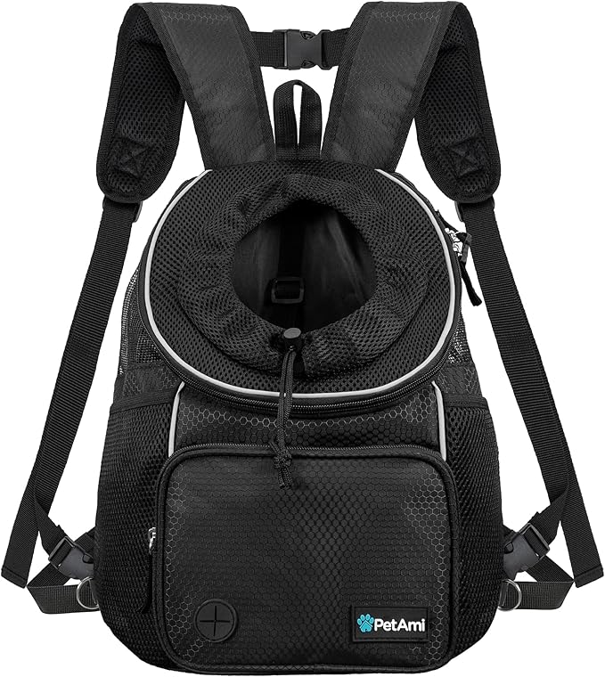 PetAmi Dog Front Carrier Backpack, Adjustable Dog Pet Cat Chest Carrier Backpack, Ventilated Dog Carrier for Hiking Camping Travel, Small Medium Dog Puppy Large Cat Carrying Bag, Max 10 lbs, Black