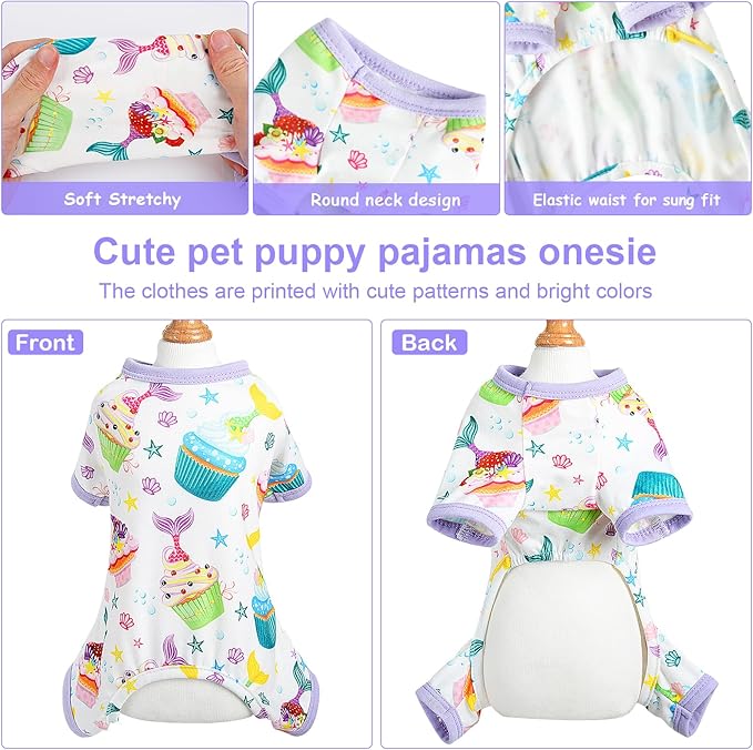 Dog Pajamas for Small Dogs Boy Girl Cute Dog Clothes Soft Stretch Chihuahua Yorkie Clothes Onesies Summer Puppy Pajamas XS-XXL, Pet Dog Pjs Outfits Shirts Pet Cats Jammies Sleeper (Large, Cake purple)