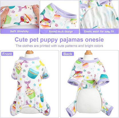 Small Dog Clothes Dog Pajamas for Small Dogs Boy Girl Soft Stretch Chihuahua Clothes Yorkie Clothes Pet Dog Pjs Jumpsuits Cute Puppy Onesies Dog Outfit for Everyday Holiday Birthdays Cake Purple