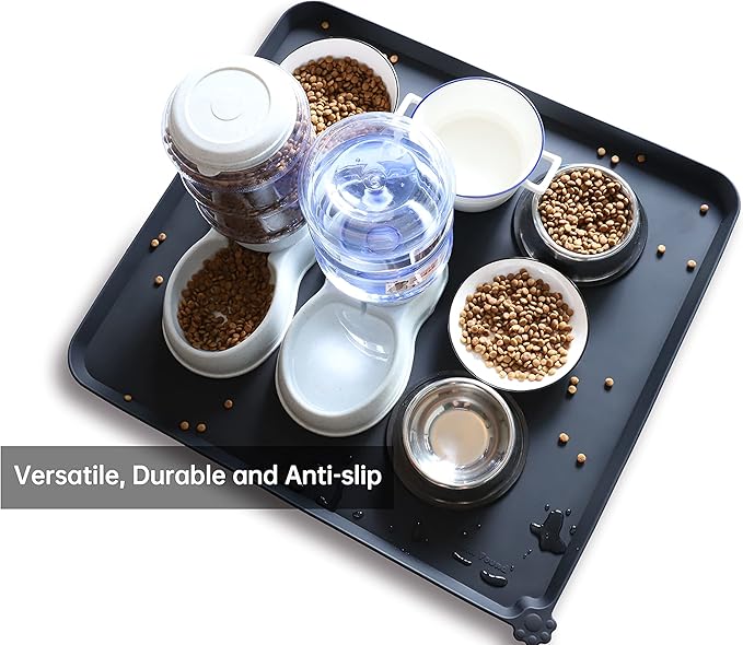 Hoki Found XX-Large Silicone Pet Food Mats Tray -Black-1