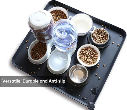 Hoki Found XX-Large Silicone Pet Food Mats Tray -Black-1