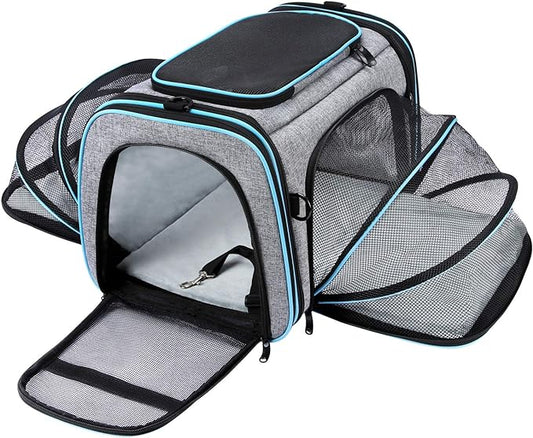 Airline Approved Pet Carrier, Large Soft Sided Pet Travel TSA Carrier 4 Sides Expandable Cat Collapsible Carrier with Removable Fleece Pad and Pockets for Cats Dogs and Small Animals