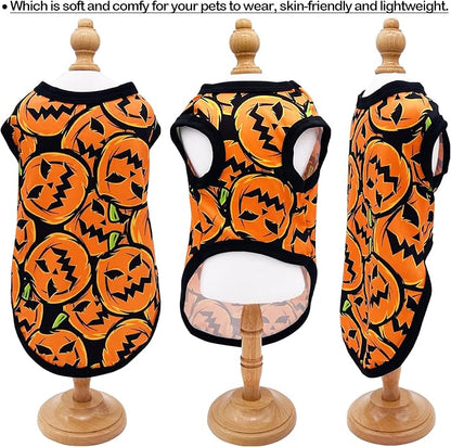 PET SHOW 4 Pack Halloween Dog Shirts for Extra Small Dogs Ghost Pumpkin Doggies Tank Top Tee Black Orange T-Shirts Pets Holiday Party Sleeveless Vest Cats Kittens Puppy Clothes Boys Girls(X-Small)