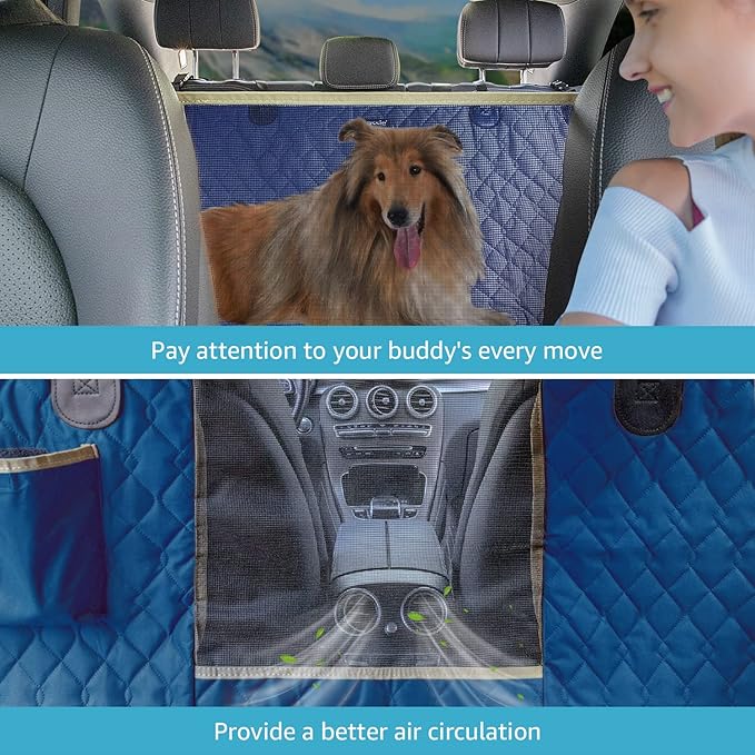 Lassie Dog Car Seat Covers for Back Seat Waterproof with Mesh Visual Window Durable Scratchproof Nonslip Dog Car Hammock with Universal Size Fits for Cars