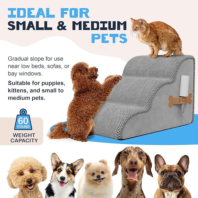 PAWZY Foam Pet Stairs for Bed 3-Tier Dog