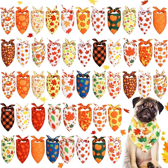 Sweetude 50 Pieces Fall Dog Bandanas Bulk Maple (25.6 x 17.7 x 17.7 Inch)
