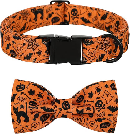 Lionet Paws Halloween Dog Collar with Bowtie 13.5-22in