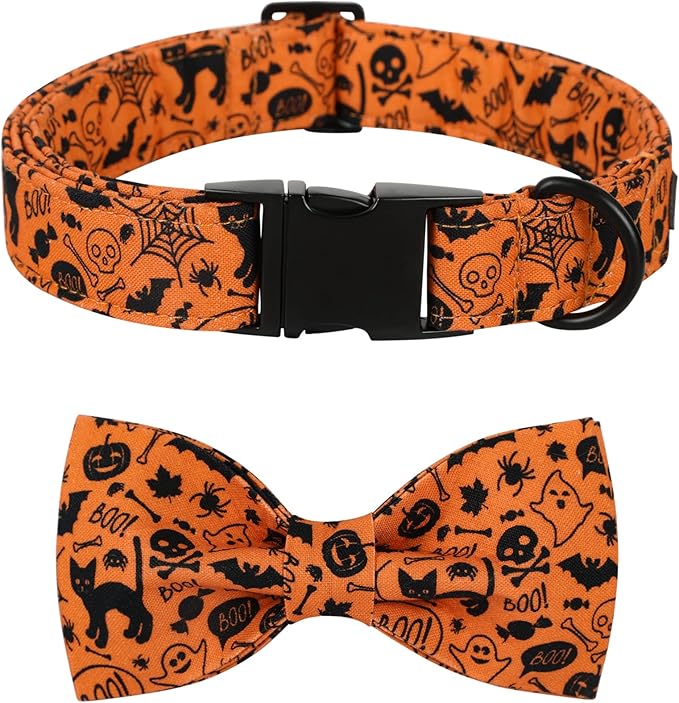 Lionet Paws Halloween Dog Collar with Bowtie 8-12in