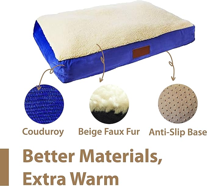 XL Dog Bed - Blue Faux Suede/Sheepskin