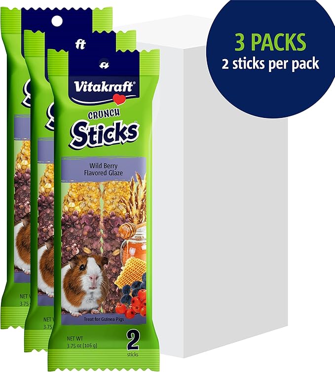 Vitakraft Crunch Sticks Guinea Pig Chewable Treats - Wild Berry and Honey - Supports Healthy Teeth - Multi Pack of 6 Sticks