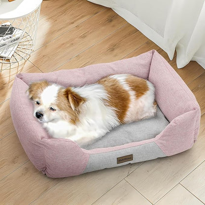MoNiBloom 27"x21"x7" Dog Beds for Medium Small Dogs Machine-Washable Linen-Like Fabric Pet Beds Warming Cozy Soft Bed for Dogs and Cat