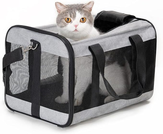 Soft Sided Airline Approved Cat Carrier, Lightweight Collapsible Dog Travel Carrier Pet Transport for Small Medium Cats Dogs Puppies Kitten up to 17 Lbs with Inner Safety Leash