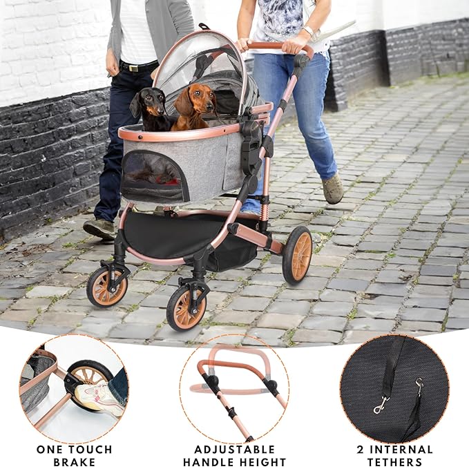 Pet Stroller with 4 Wheels 50lbs, Detachble 3 in 1 Multifunctional