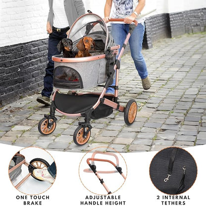 Pet Stroller with 4 Wheels 50lbs, Detachble 3 in 1 Multifunctional