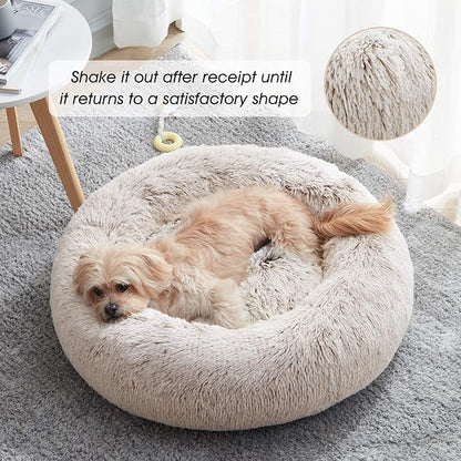 WESTERN HOME WH Calming Dog & Cat Bed, Anti-Anxiety Donut Cuddler Warming Cozy Soft Round Bed, Fluffy Faux Fur Plush Cushion Bed for Small Medium Dogs and Cats